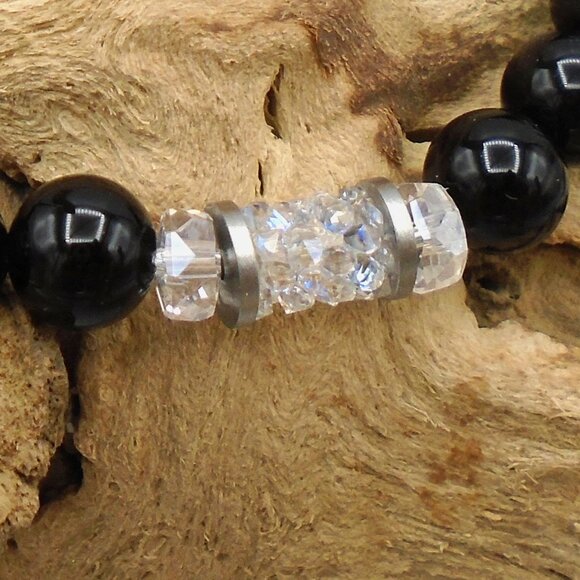 NWT ~ BLACK ONYX and ROCK CRYSTALS Stretch Bracelet - Picture 3 of 5
